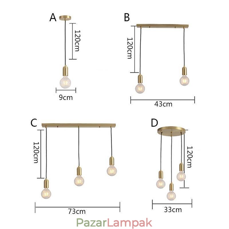 Nordic Brass 3 függőfürt Light Island kreatív minimalista lámpatest