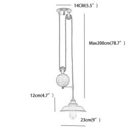 Ipari parasztház szíjtárcsa függesztőlámpa, behúzható kivitel, állítható magasságú