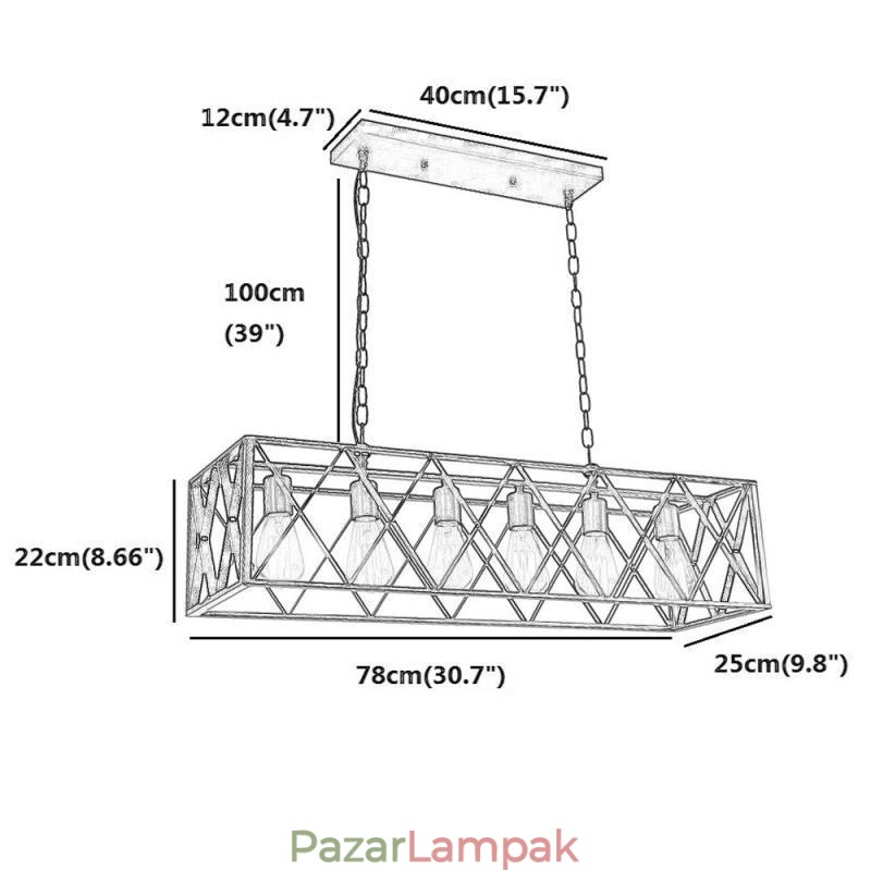 Rusztikus téglalap alakú függőlámpa 6 fényű parasztház függőlámpa