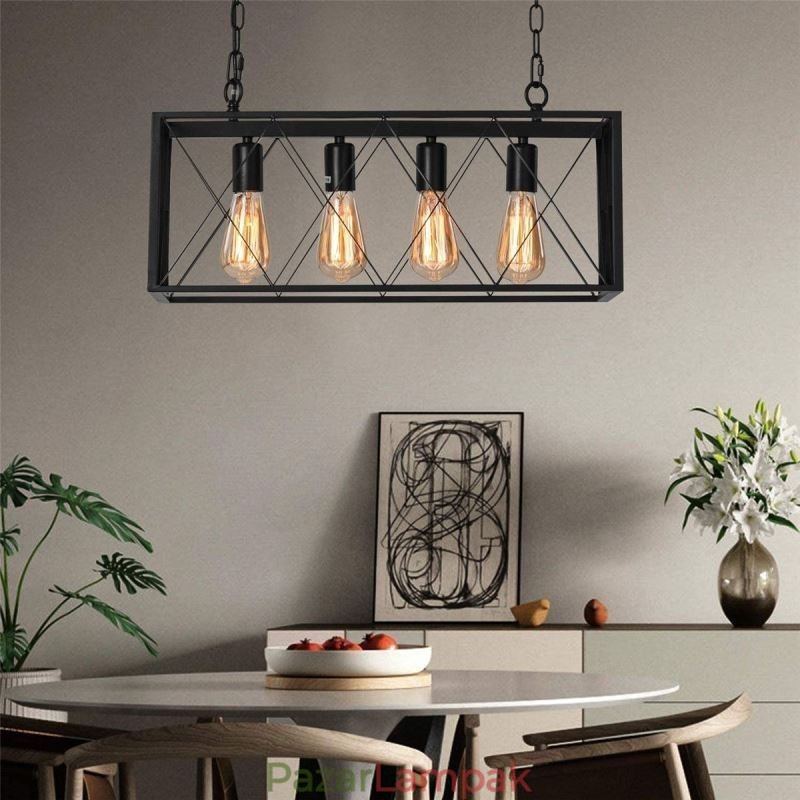 Rusztikus téglalap alakú függőlámpa 4 Light Farmhouse függőlámpa