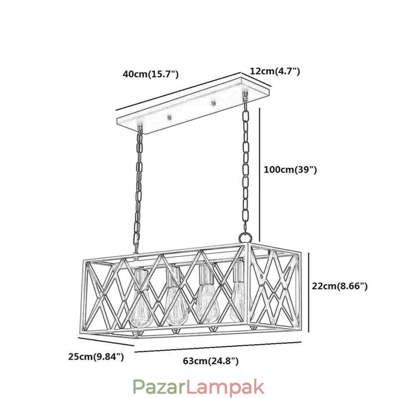 Rusztikus téglalap alakú függőlámpa 4 Light Farmhouse függőlámpa