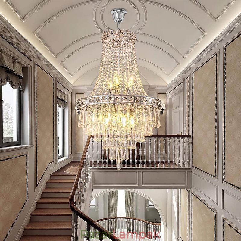 Modern kristálycsillár Kortárs, elegáns mennyezeti lámpatest duplex lépcső