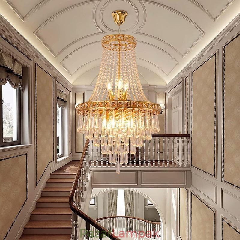 Modern kristálycsillár Kortárs, elegáns mennyezeti lámpatest duplex lépcső