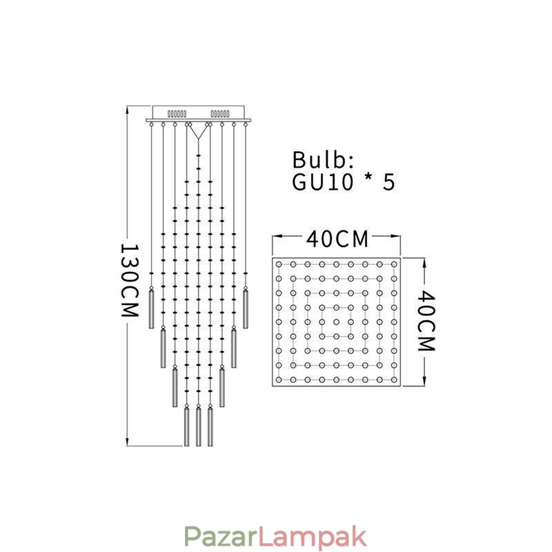 Modern négyzet alakú kristálycsillár Kortárs, elegáns mennyezeti lámpatest duplex lépcső