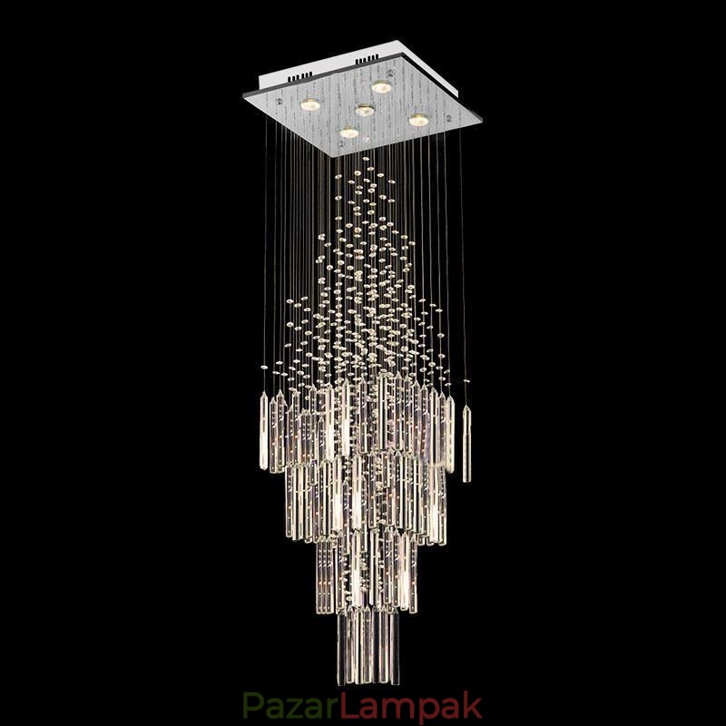 Modern négyzet alakú kristálycsillár Kortárs, elegáns mennyezeti lámpatest duplex lépcső