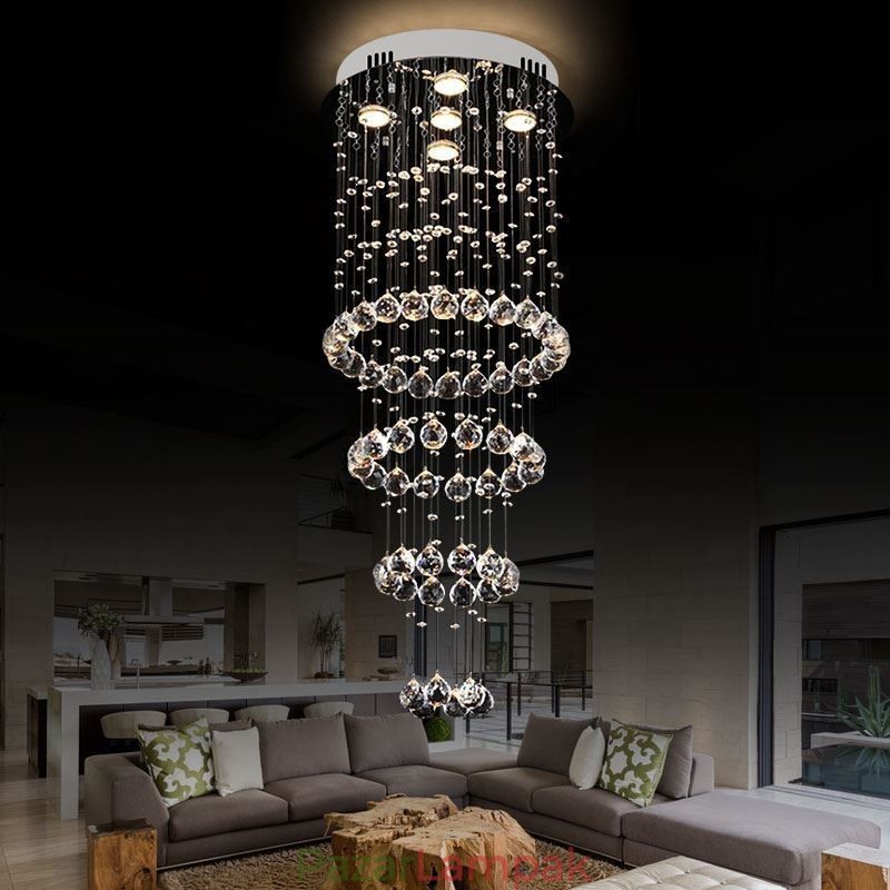 Crystal csillár kortárs, elegáns mennyezeti lámpatest duplex lépcső