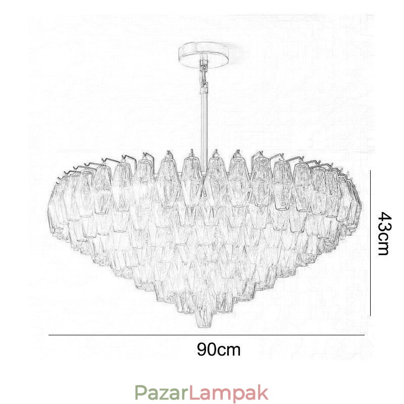 Amerikai függőlámpa üveg mennyezeti lámpa borostyán átlátszó 90cm 14 lámpa