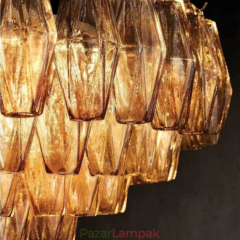 Amerikai függőlámpa üveg mennyezeti lámpa borostyán átlátszó 90cm 14 lámpa