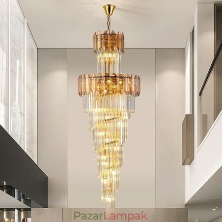 Kúpos kristály függőlámpa Luxus duplex dekoratív mennyezeti lámpa Kúpos kristály függőlámpa Luxus duplex dekoratív mennyezeti lámpa