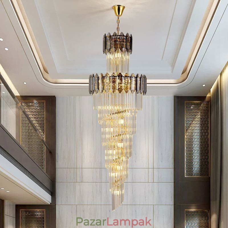 Kúpos kristály függőlámpa Luxus duplex dekoratív mennyezeti lámpa