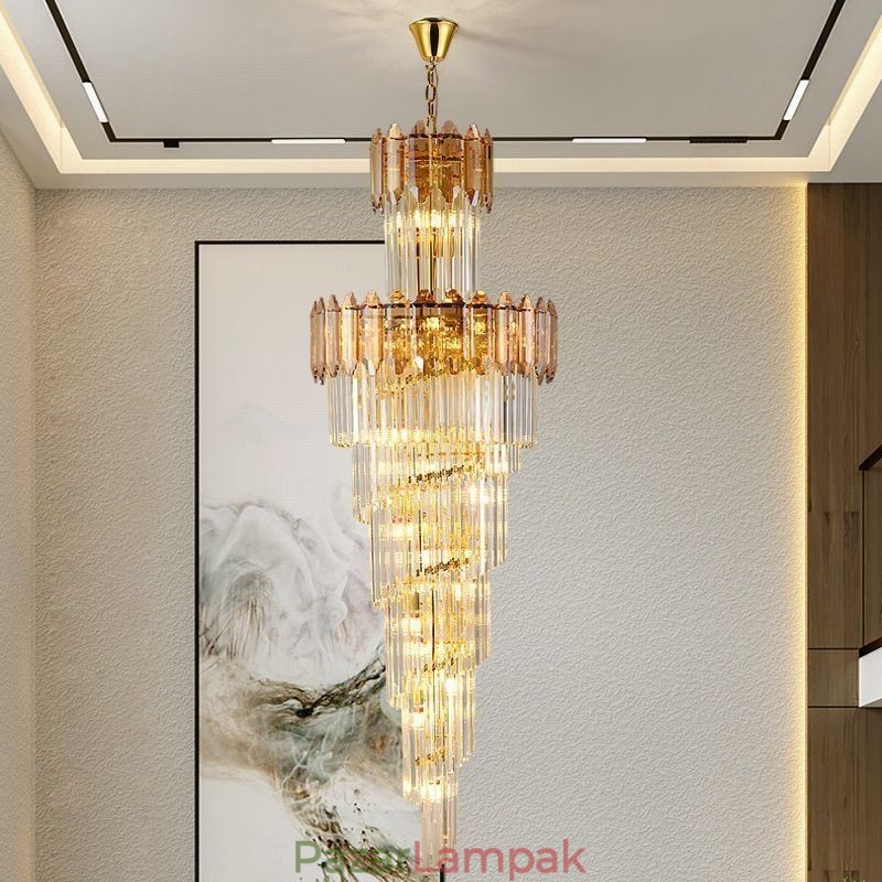 Kúpos kristály függőlámpa Luxus duplex dekoratív mennyezeti lámpa