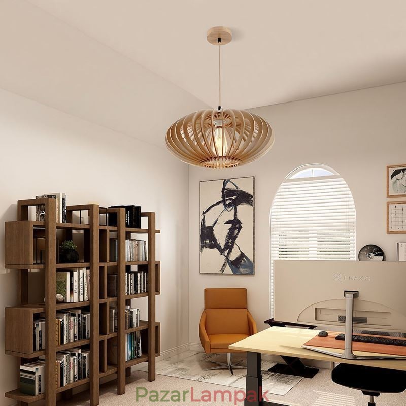 Rönk Basswood mennyezeti lámpa 17cm ovális fa lámpaernyő