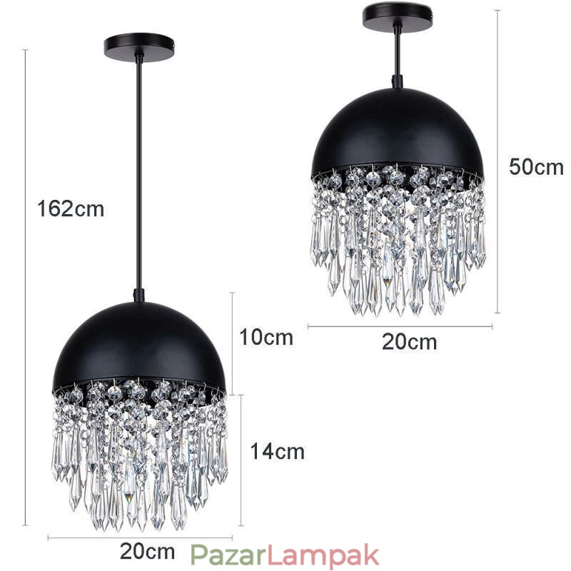 Crystal Pendant Bojt Mennyezeti Light Black Pot Fedős lámpaernyő
