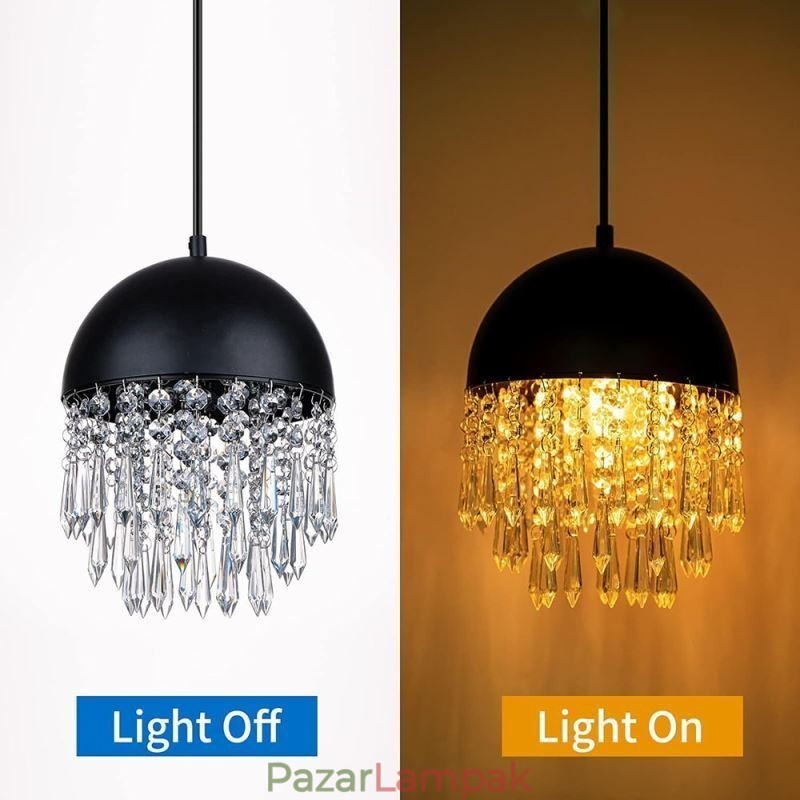 Crystal Pendant Bojt Mennyezeti Light Black Pot Fedős lámpaernyő