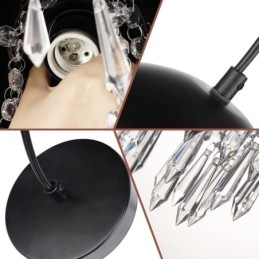 Crystal Pendant Bojt Mennyezeti Light Black Pot Fedős lámpaernyő