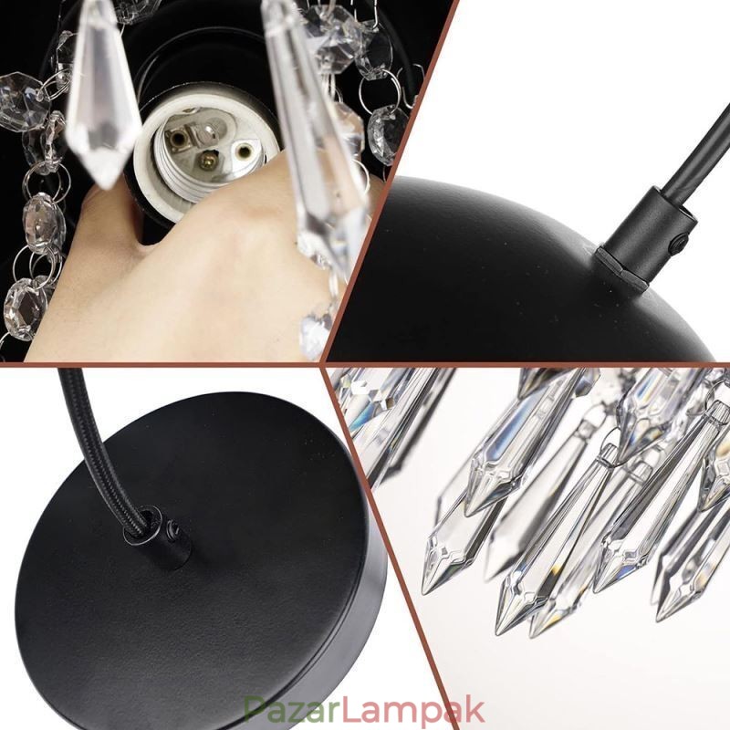 Crystal Pendant Bojt Mennyezeti Light Black Pot Fedős lámpaernyő