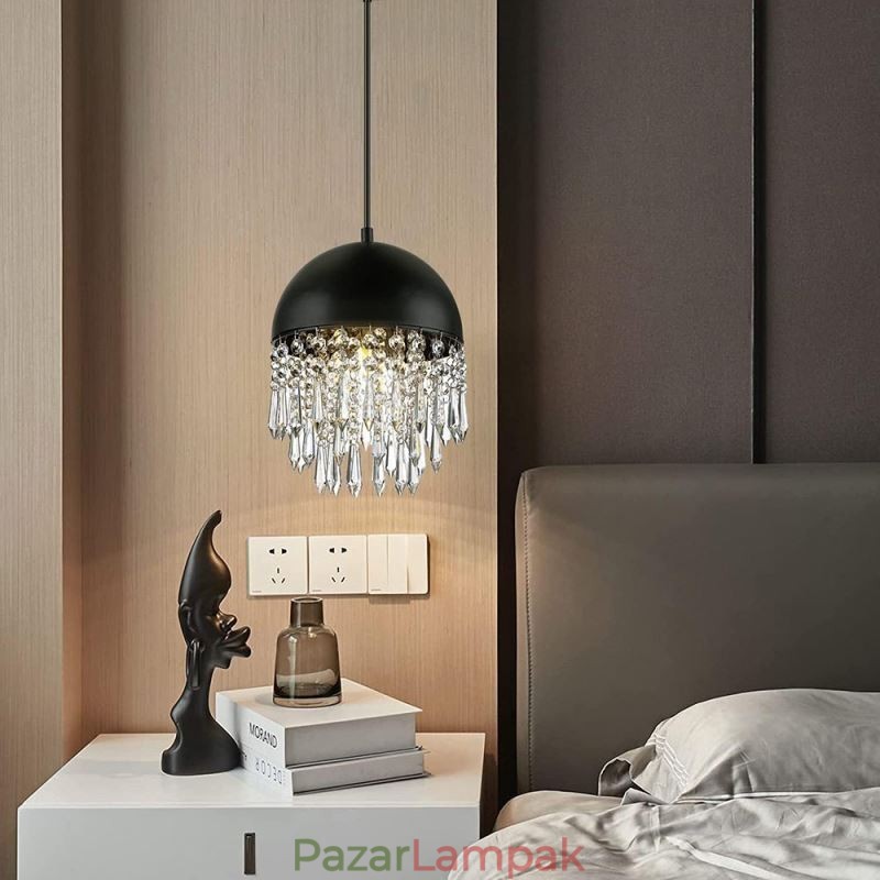 Crystal Pendant Bojt Mennyezeti Light Black Pot Fedős lámpaernyő