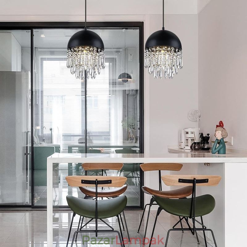 Crystal Pendant Bojt Mennyezeti Light Black Pot Fedős lámpaernyő