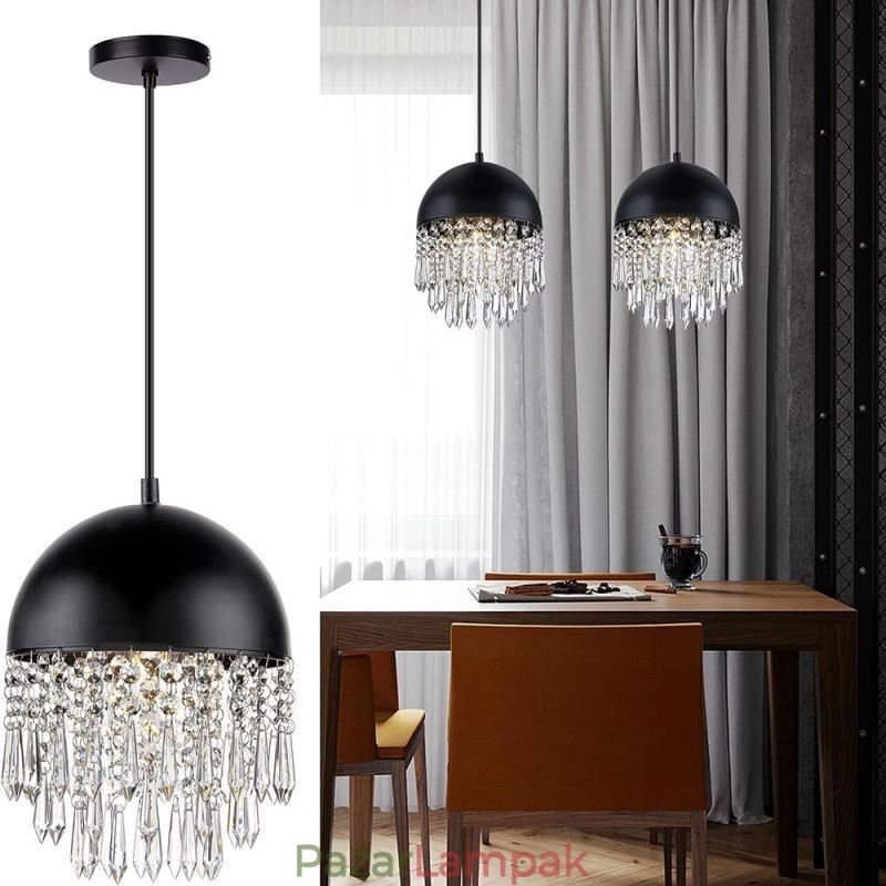 Crystal Pendant Bojt Mennyezeti Light Black Pot Fedős lámpaernyő