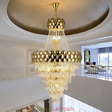 Kristály függőlámpa Galvanizált arany duplex luxus mennyezeti lámpa 80cm Kristály függőlámpa Galvanizált arany duplex luxus mennyezeti lámpa 80cm