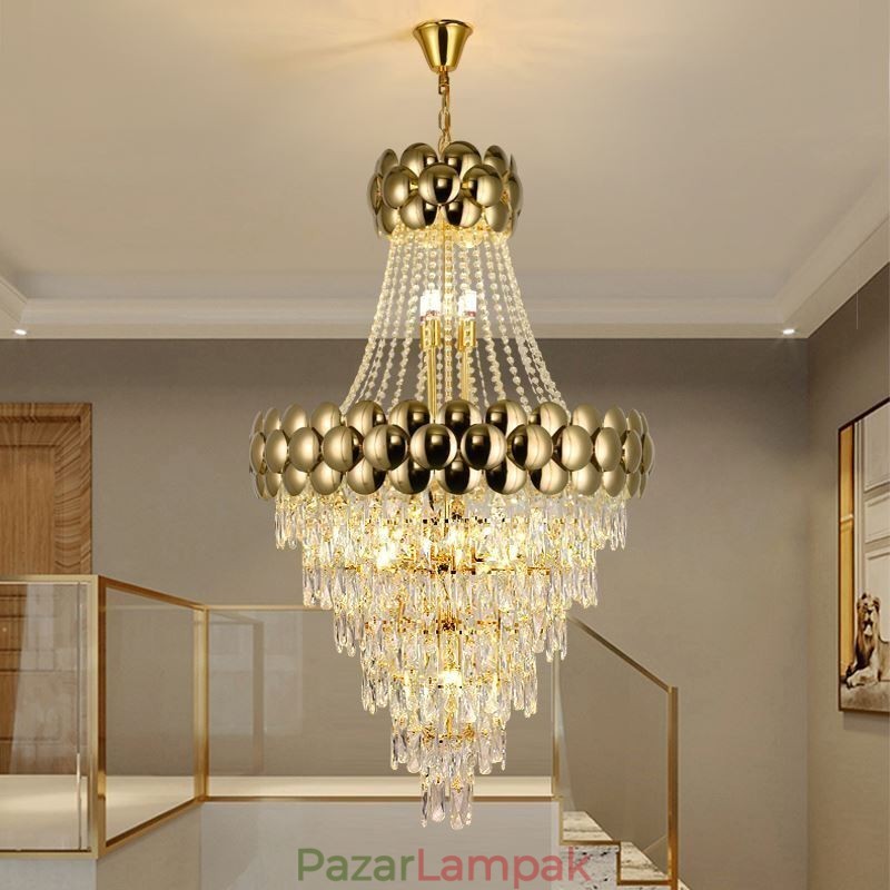 Kristály függőlámpa Galvanizált arany duplex luxus mennyezeti lámpa 80cm