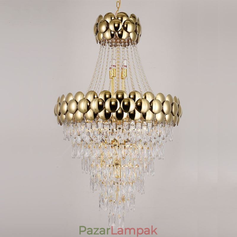 Kristály függőlámpa Galvanizált arany duplex luxus mennyezeti lámpa 80cm