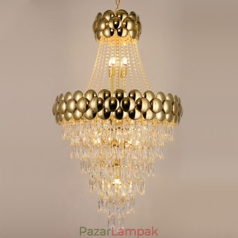 Kristály függőlámpa Galvanizált arany duplex luxus mennyezeti lámpa 80cm