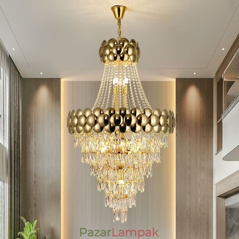 Kristály függőlámpa Galvanizált arany duplex luxus mennyezeti lámpa 80cm