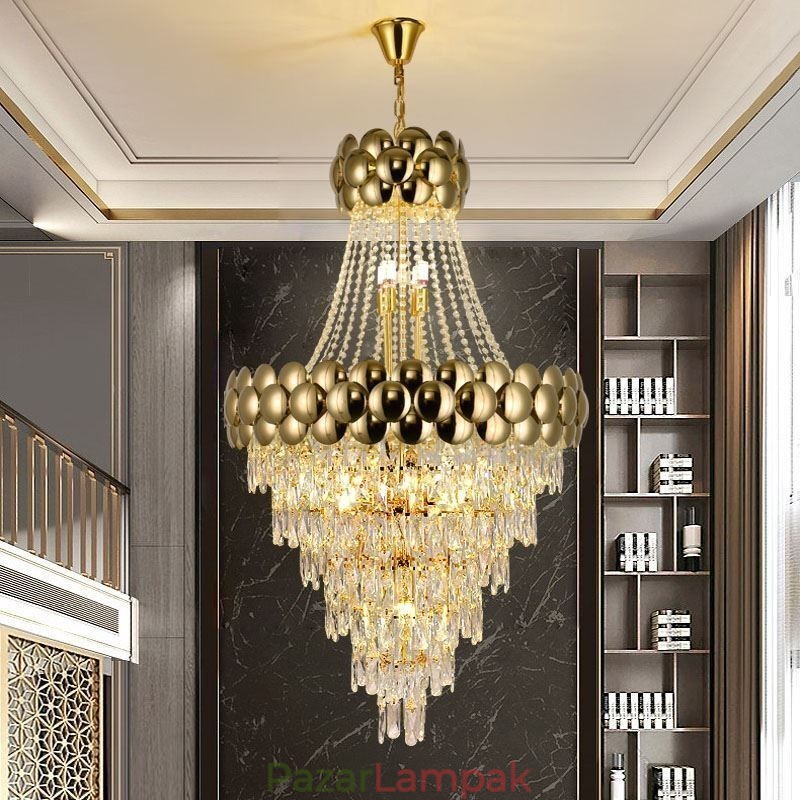 Kristály függőlámpa Galvanizált arany duplex luxus mennyezeti lámpa 80cm