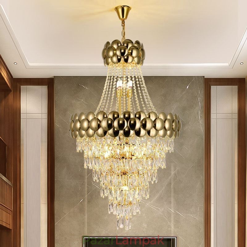 Kristály függőlámpa Galvanizált arany duplex luxus mennyezeti lámpa 80cm