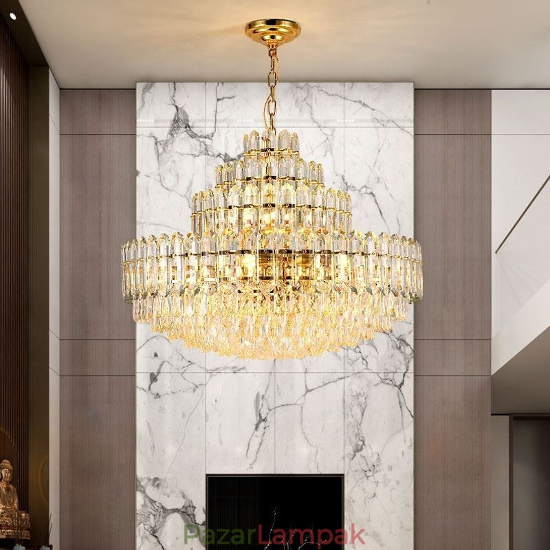 Kristály függeszték, négyrétegű luxus mennyezeti lámpa, 80 cm