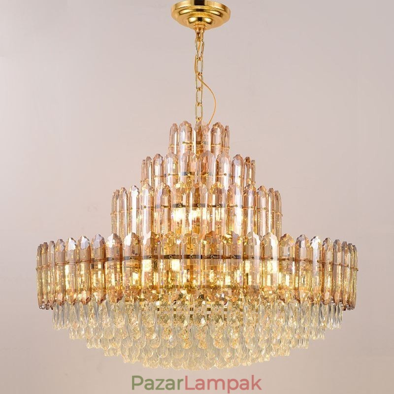 Kristály függeszték, négyrétegű luxus mennyezeti lámpa, 80 cm
