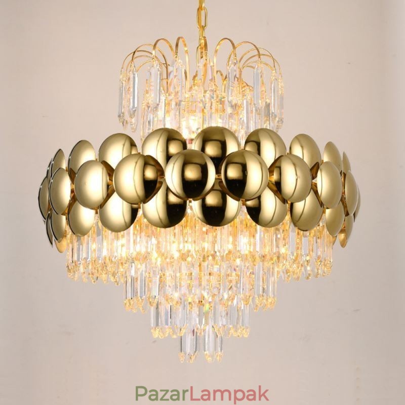 Crystal függőlámpa Galvanizált arany luxus dekoratív mennyezeti lámpa 60cm