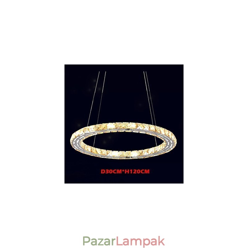 Kristály függesztett világító lámpák modern lámpatestek borostyánsárga K9 kristály kerek egygyűrűs 30cm