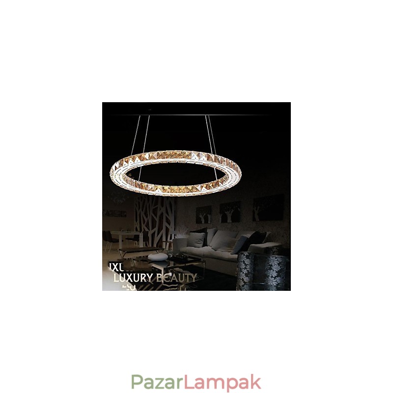 Kristály függesztett világító lámpák modern lámpatestek borostyánsárga K9 kristály kerek egygyűrűs 30cm