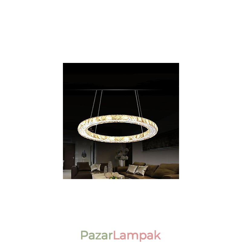 Kristály függesztett világító lámpák modern lámpatestek borostyánsárga K9 kristály kerek egygyűrűs 30cm