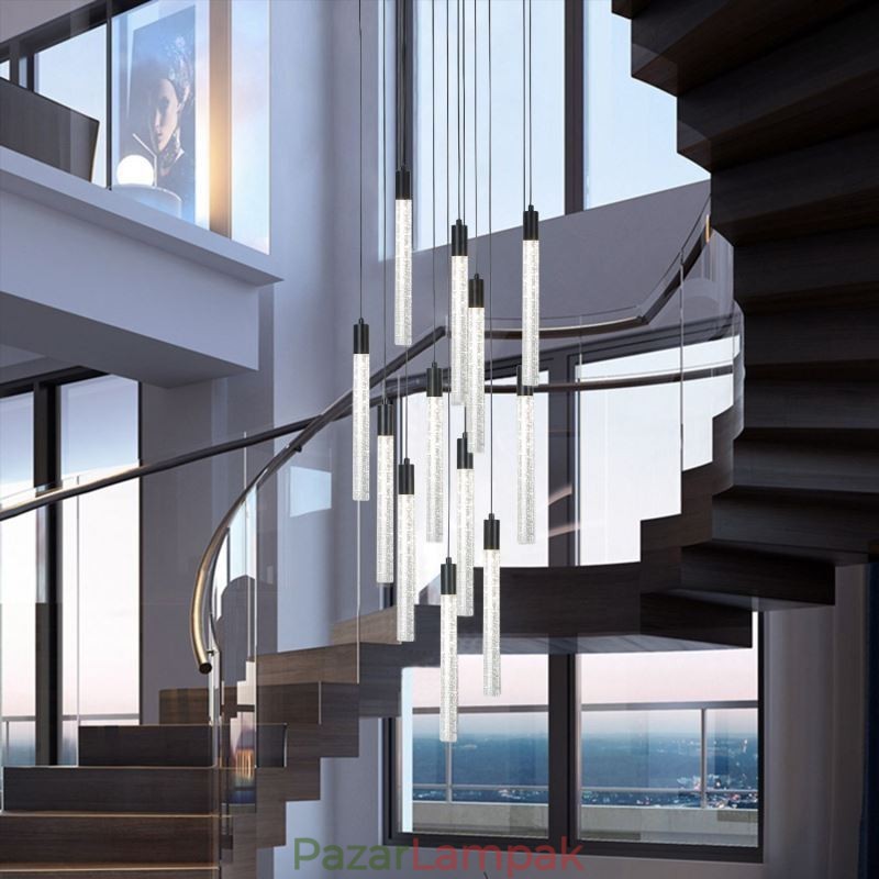 Függeszték, fekete kristályoszlopos mennyezeti lámpa