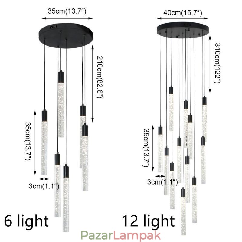 Függeszték, fekete kristályoszlopos mennyezeti lámpa