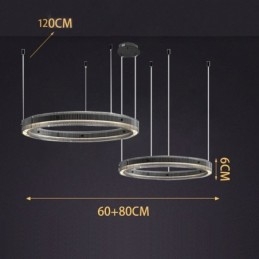 Függeszték 60+80cm dupla kör üveg mennyezeti lámpa fokozatmentesen szabályozható távirányítóval