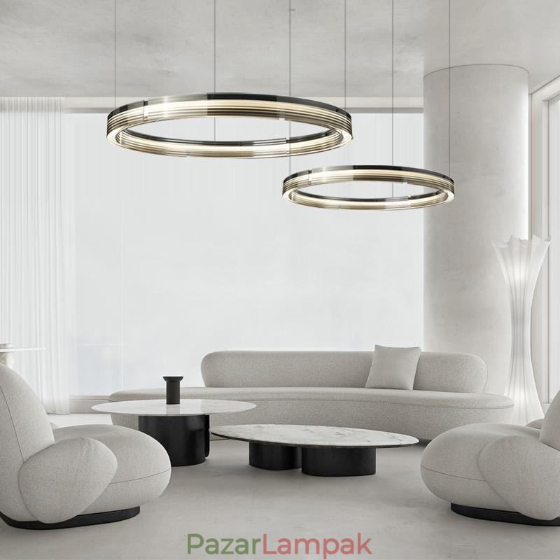 Üveg mennyezeti lámpa 60+80cm kör dekoráció dupla kör függőlámpa háromszínű fényerő