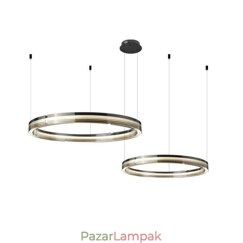 Üveg mennyezeti lámpa 60+80cm kör dekoráció dupla kör függőlámpa háromszínű fényerő