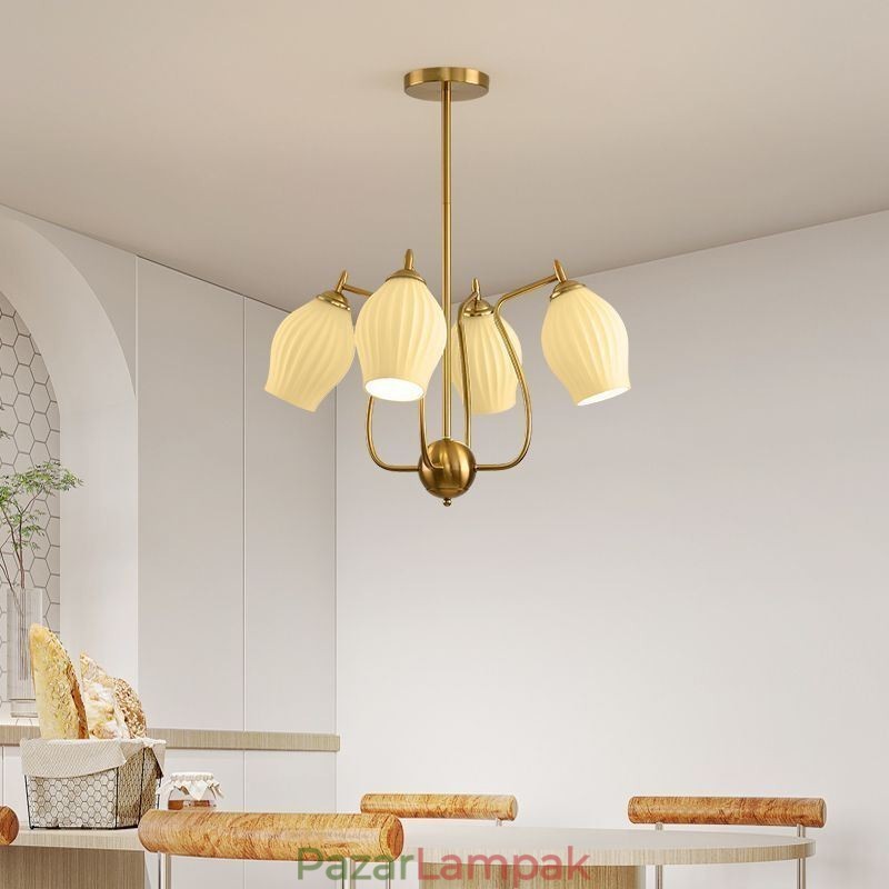 Nordic Pendant Light Kreatív kovácsoltvas réz természetes színű porzós mennyezeti lámpa