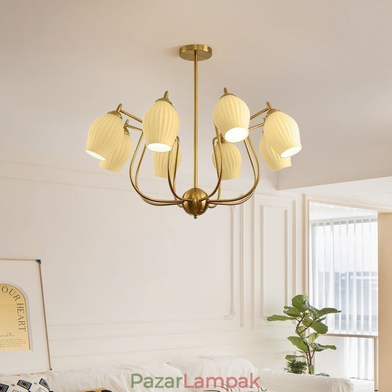 Nordic Pendant Light Kreatív kovácsoltvas réz természetes színű porzós mennyezeti lámpa