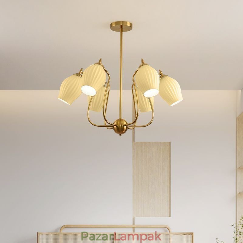 Nordic Pendant Light Kreatív kovácsoltvas réz természetes színű porzós mennyezeti lámpa