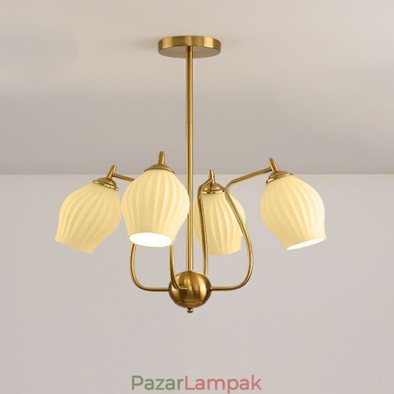 Nordic Pendant Light Kreatív kovácsoltvas réz természetes színű porzós mennyezeti lámpa