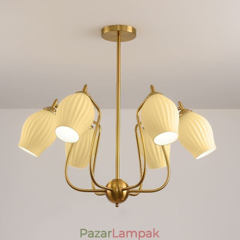 Nordic Pendant Light Kreatív kovácsoltvas réz természetes színű porzós mennyezeti lámpa