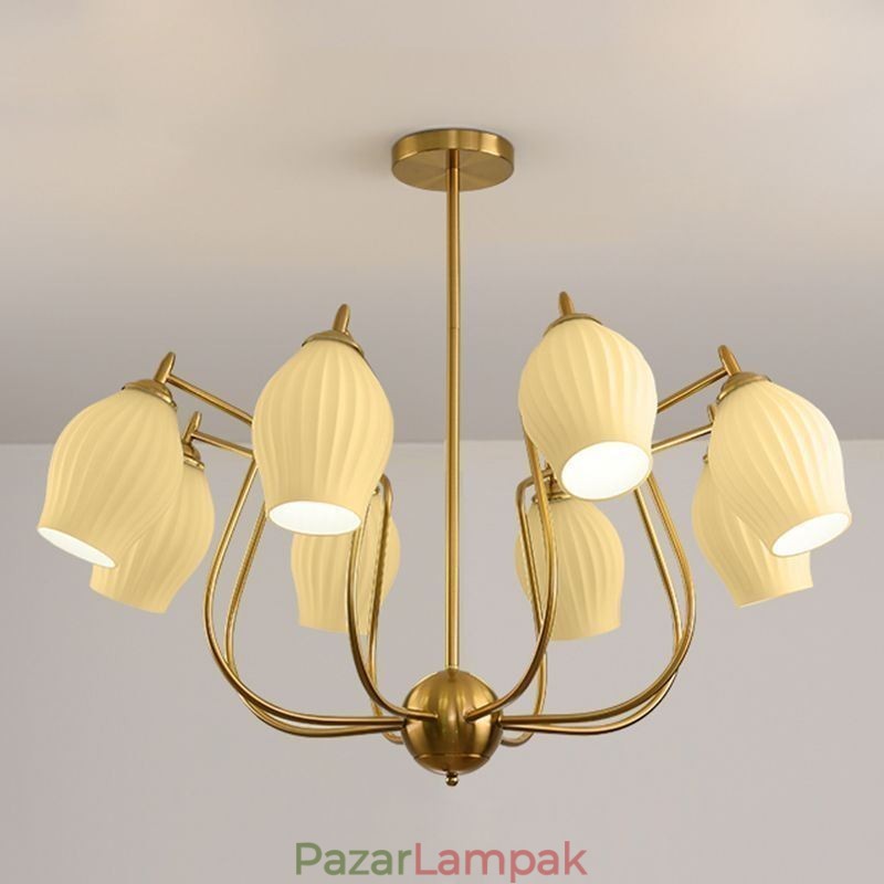 Nordic Pendant Light Kreatív kovácsoltvas réz természetes színű porzós mennyezeti lámpa