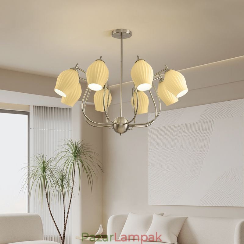 Nordic Pendant Light Kreatív kovácsoltvas homok nikkel virágporzós mennyezeti lámpa