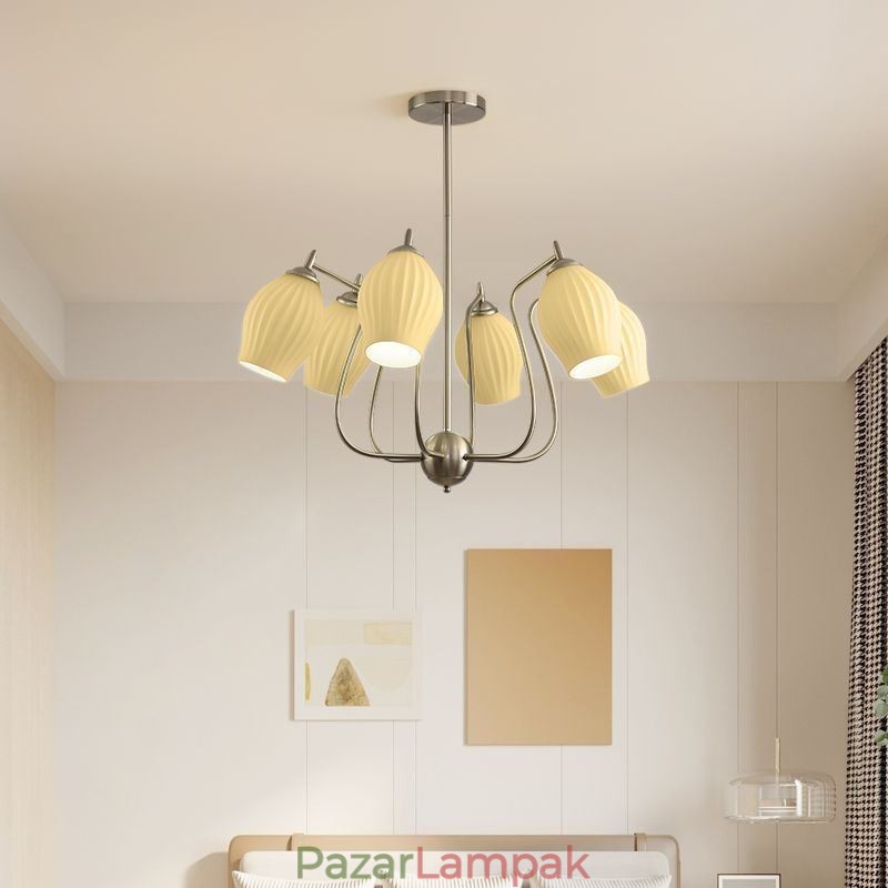 Nordic Pendant Light Kreatív kovácsoltvas homok nikkel virágporzós mennyezeti lámpa