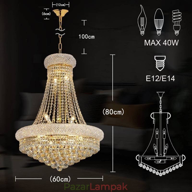 Korona alakú csillár Luxus kristály függőlámpa
